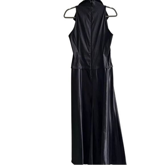 Tadashi Shoji Navy Blue Satin Ruched Tuxedo Collared Style Evening Dress Gown - Picture 3 of 5